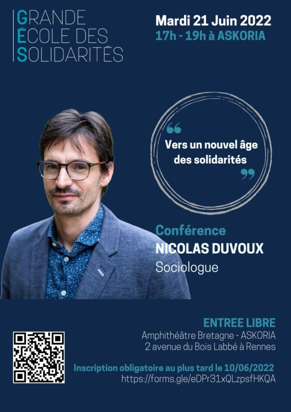 Affiche présentant la conférence avec la fonction et la photo de l'intervenant